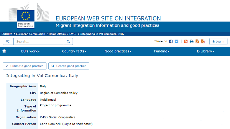 K-Pax sul sito della Commissione Europea: modello di accoglienza e integrazione